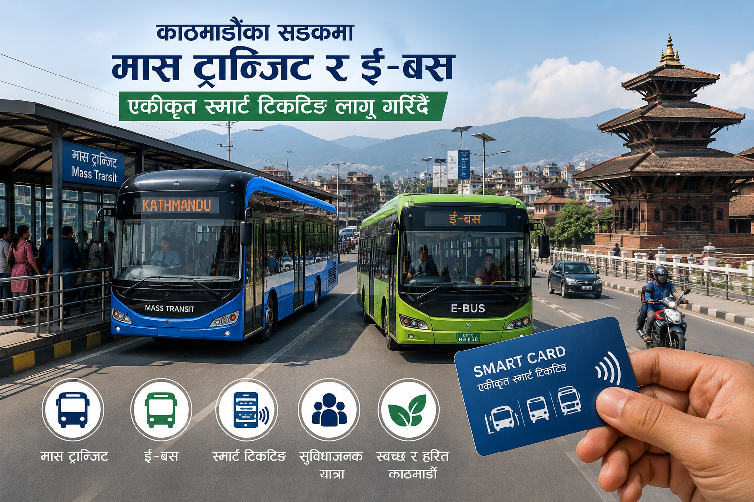 काठमाडौंका सडकमा गुड्नेछन् मास ट्रान्जिट र ई–बस, एकीकृत स्मार्ट टिकेटिङ लागू गरिँदै